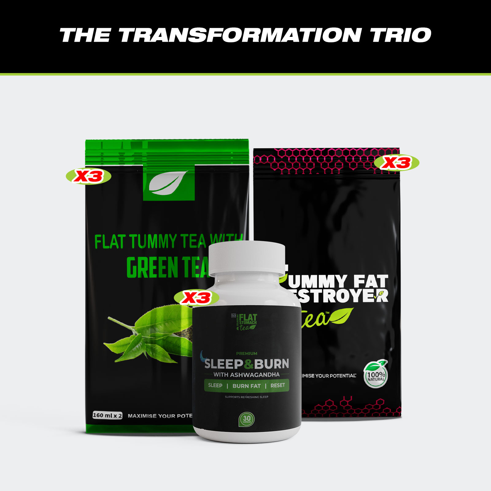 Transformation Trio X3 Green Tea X3 Tummy Fat Destroyer Tea X3 Sleepburn